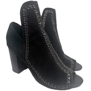 Colleen Cordero Booties Black Suede Studded Peep Toe Heels Women’s Size 7.5 EUC